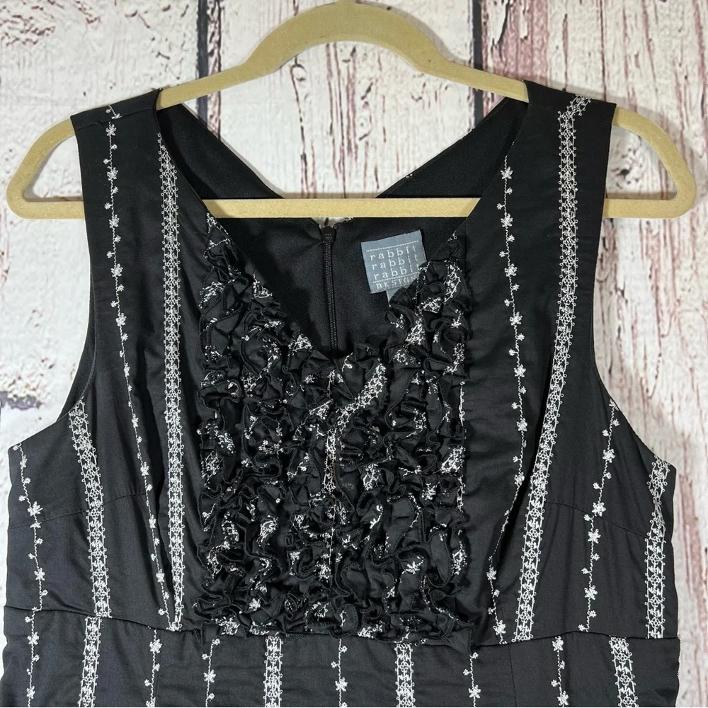 VTG Rabbit Rabbit Rabbit Designs Ruffle Floral Embroidered Fit & Flare Dress 12 - Picture 4 of 14